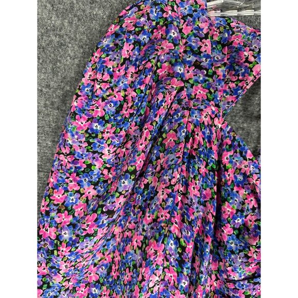 Zara Ditsy Floral Puff Sleeve Midi Dress XS Pink Purple Cottage Romantic - Picture 12 of 13